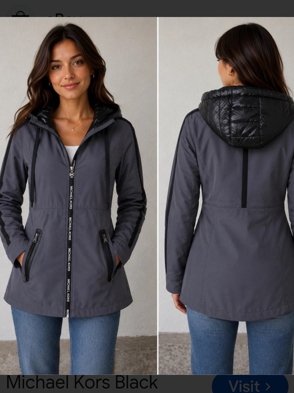 Michael Kors Gray Hooded Utility Jacket with Quilted Black Hood